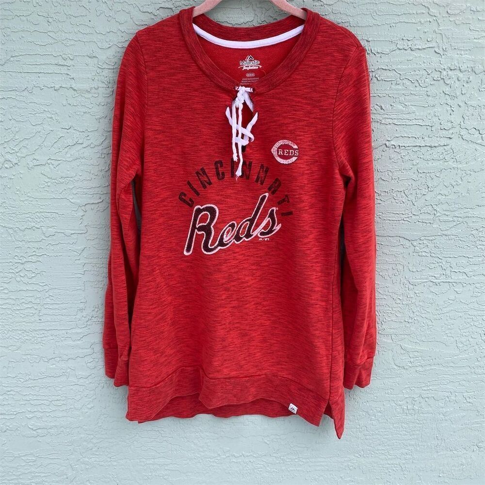 Majestic Cincinnati Reds Women's Lace-Up Sweatshirt Red Size M